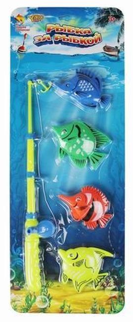 Рыбалка пластиковая РЫБКА ЗА РЫБКОЙ - 8 (4 рыбки,1 удочка, в блистере) \ М1255