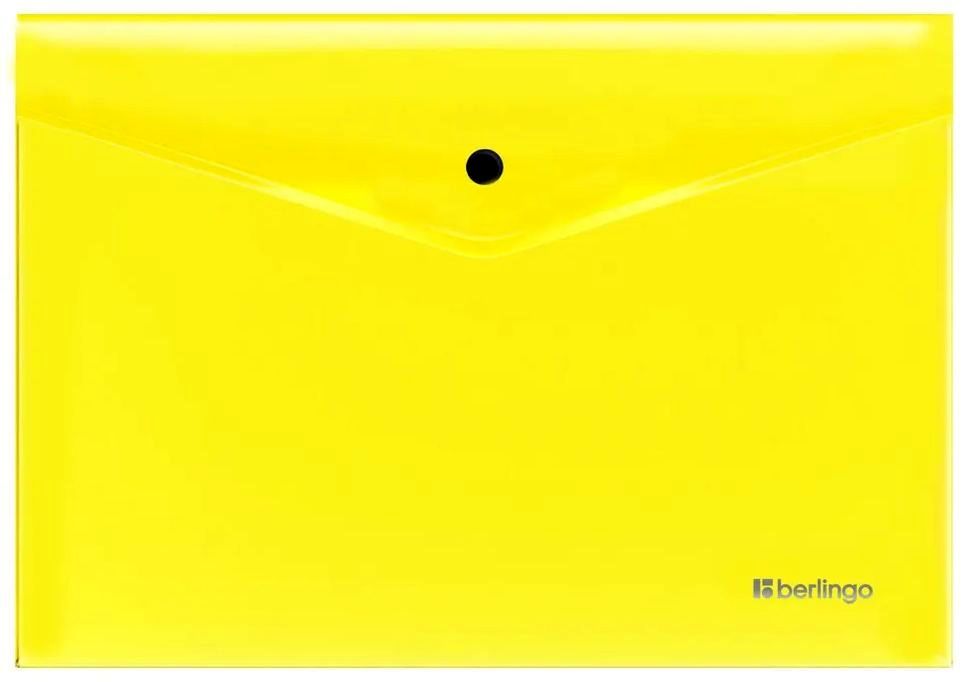 Папка-конверт на кнопке Berlingo "Neon" А4, 200мкм, прозрачная желтый неон \ EFb_A4390