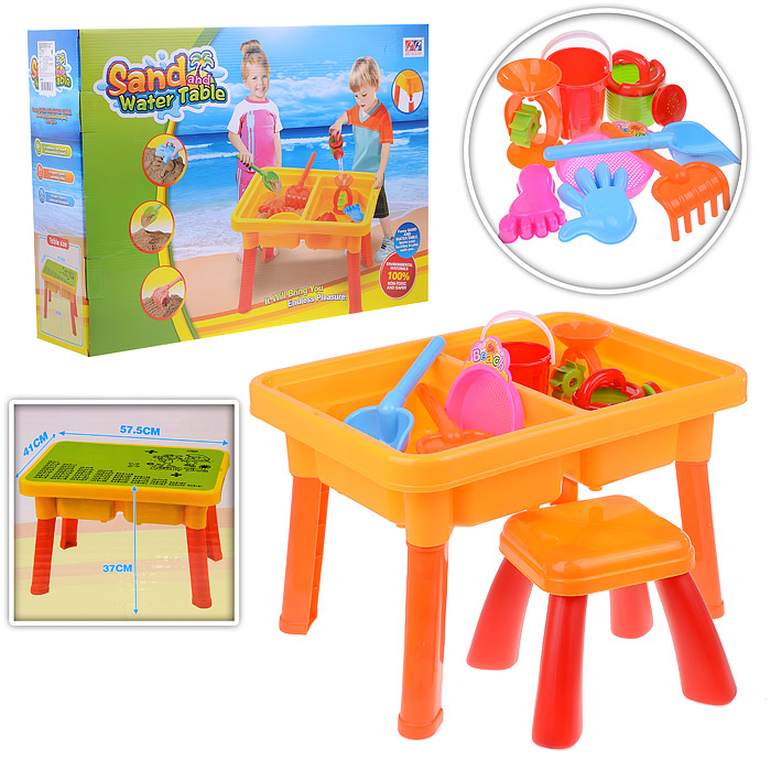 Стол для игр с песком и водой "Водяная круговерть"с крышкой и стулом ,10 пред-ов (37х57,5х41) \ Hualian Toys 8806А