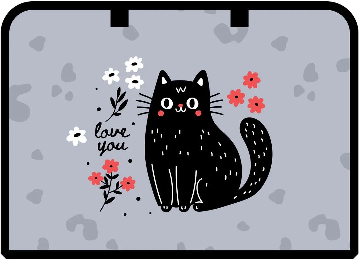 Папка с ручками А4 ArtSpace "Black Cat with Flowers", на молнии, пластик, 75мм \ ПТ-15070002
