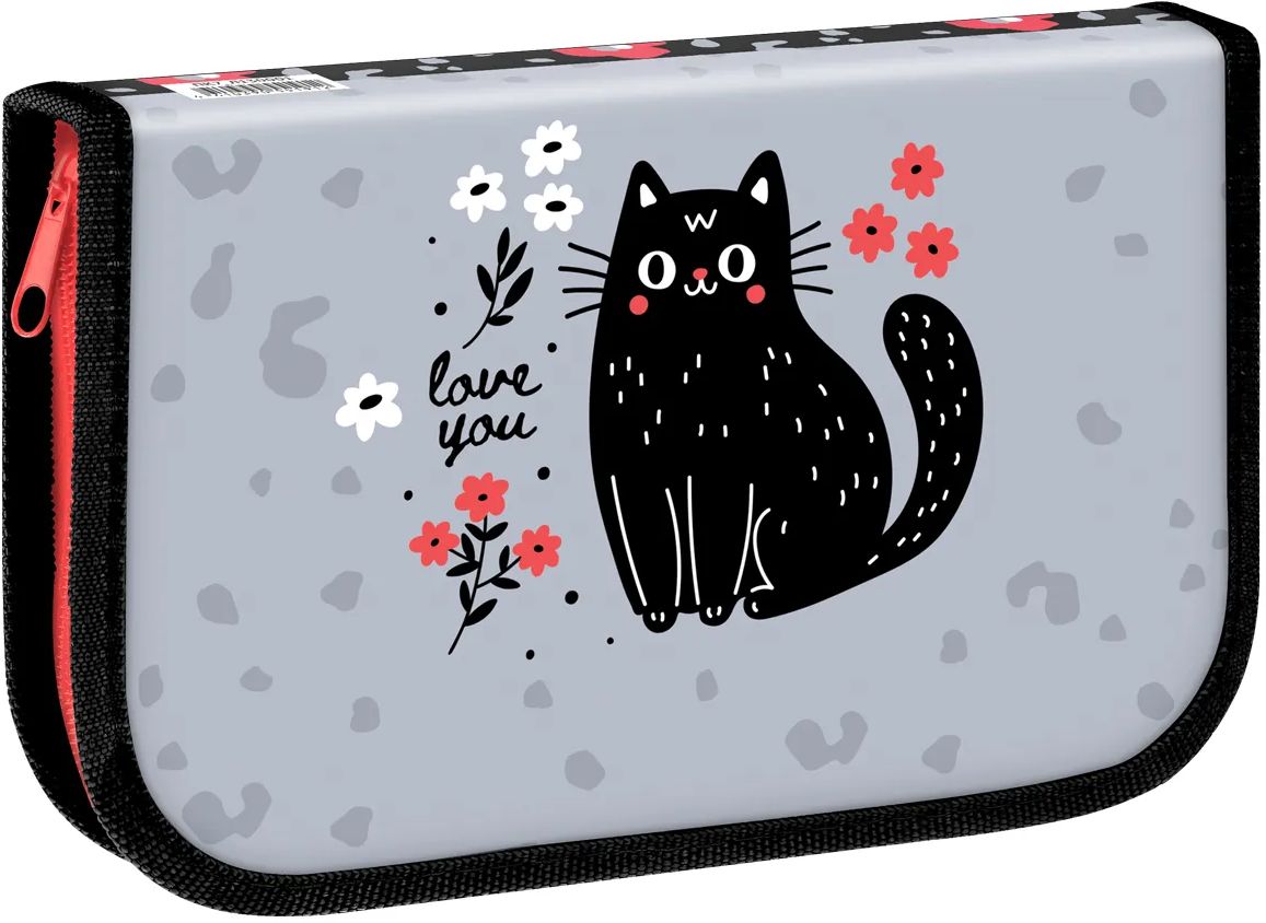 Пенал 1 отделение, 200*130 ArtSpace "Black Cat with Flowers", ламинир.картон \ ПК7_Л130001 ArtSpace
