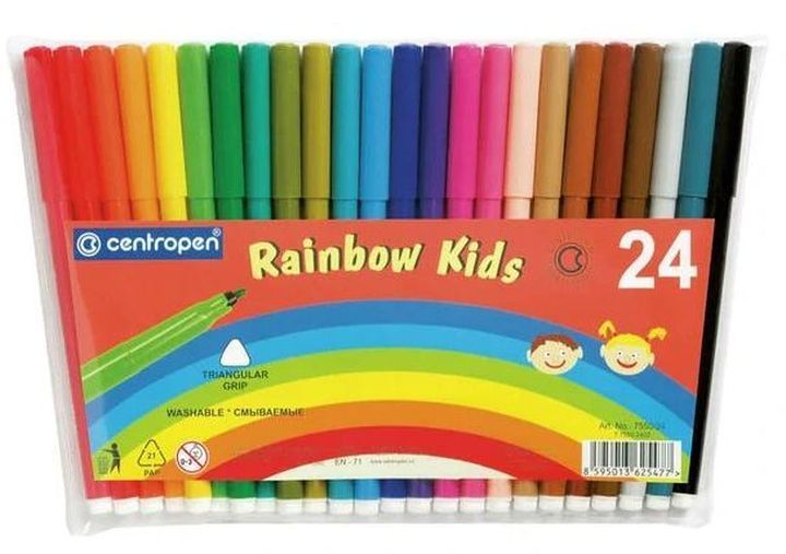 Фломастеры Rainbow Kids 24цв., смываемые, в конверте \ 7550-24 Centropen