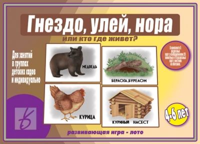 НПИ Гнездо, улей, нора или кто где живет? Игра-лото (в коробке) \ Д-497 Весна-Дизайн