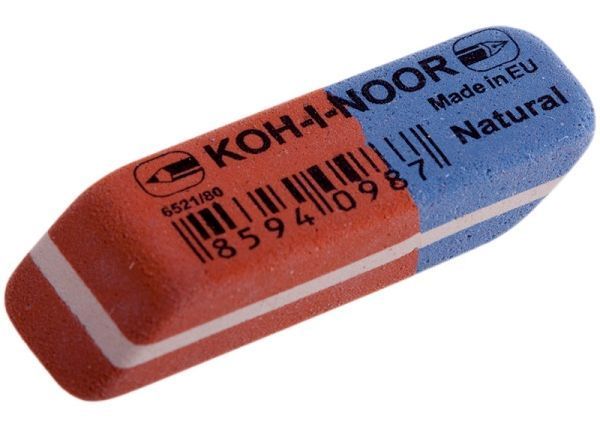 Ластик Koh-i-Noor скошенный,  каучук 41х14х8 мм красно-синий \ 6521080006