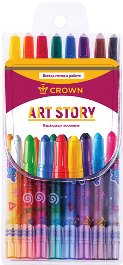 Карандаши восковые 8 цв. Crown "ArtStory" с выкручивающ. стержнем, европодвес\ ТР-800