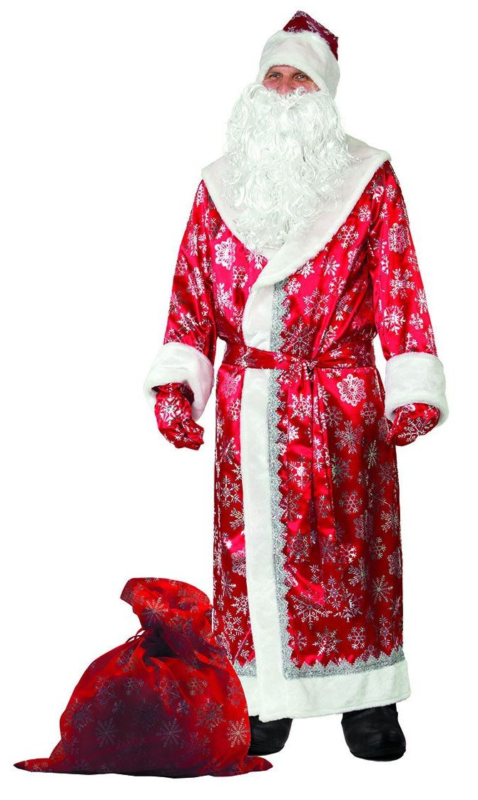 Карнавальный костюм для взрослых "Дед Мороз" (сатин,красный,халат,пояс,рукавицы,шапка,борода) р.54-56 \ Батик