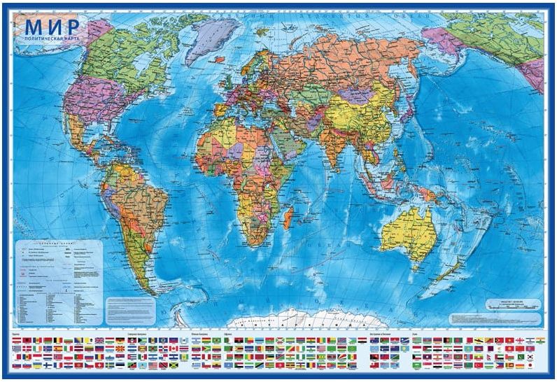Карта "Мир" политическая 1:40млн., 900*580мм, с флагами, матовая ламинация \ 0СН1212389 DMB