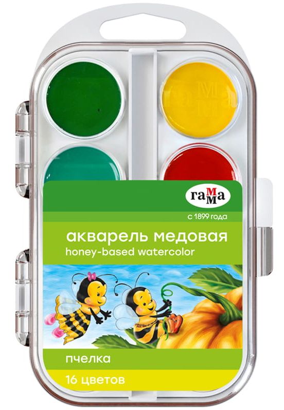Акварель "Пчелка" 16 цв. медовая, без кисти \ 212042 Гамма, Россия