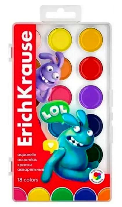 Акварель медовая 18 цветов "Jolly Friends" без кисти, европодвес \ 61367 Erich Krause
