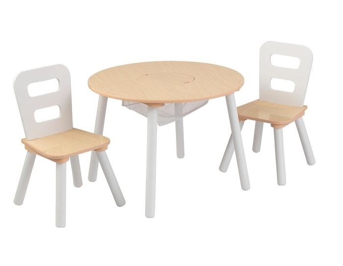 Стол + 2 стула "Сокровищница", бежевый (Round Storage Table & Chair Set)\ 27027_KE KidKraft