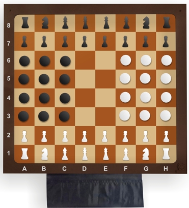 Настенная игра "Шахматы и шашки" 57 дет. (70*70*3 см, фанера, магнитный винил) \ РОССИЯ