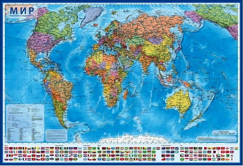 Карта "Мир" политическая 1:55млн., 590*400мм, интерактивная КН024 Globen