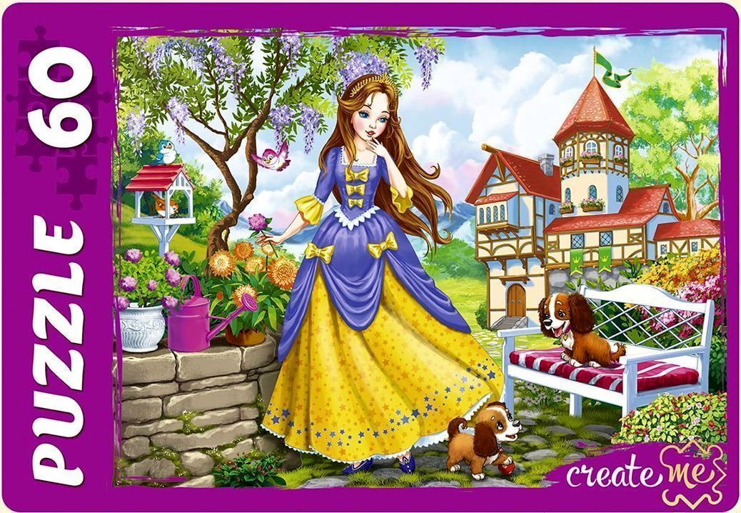 Пазлы 60 эл. Принцесса с щенками в саду \ Рыжий кот ПУ60-0460