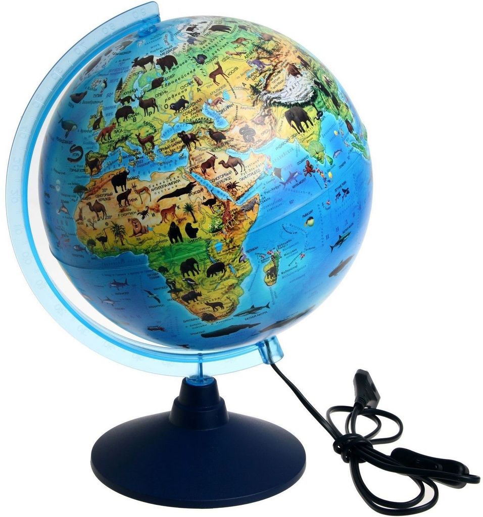Глобус Зоогеографический 25см интерактивный с подсветкой от сети + очки виртуальн\Globen