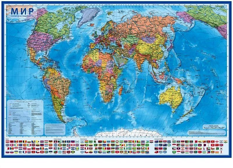 Карта "Мир политический" 1:32млн., 1010*700мм, интерактивная, европодвес \ КН025 Globen