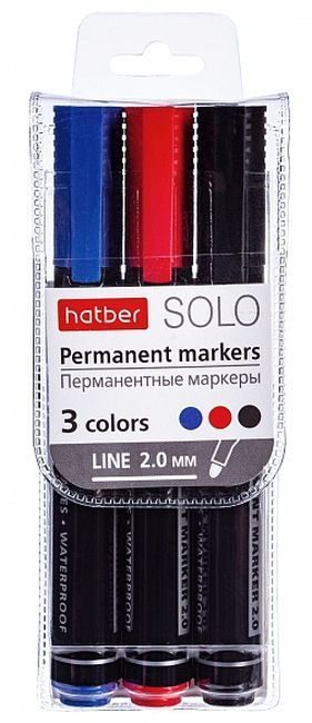 Набор перманентных маркеров Solo 3шт., закругленные, треугольный корпус \ РМ_066138 Хатбер