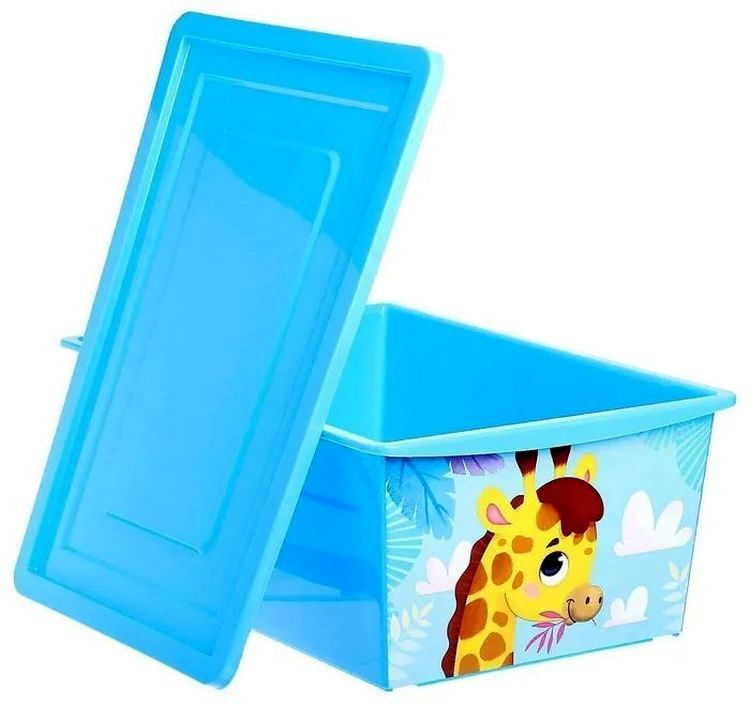 Ящик для игрушек с крышкой голубой "Жирафик. Веселый зоопарк", V 30л \ 5122421