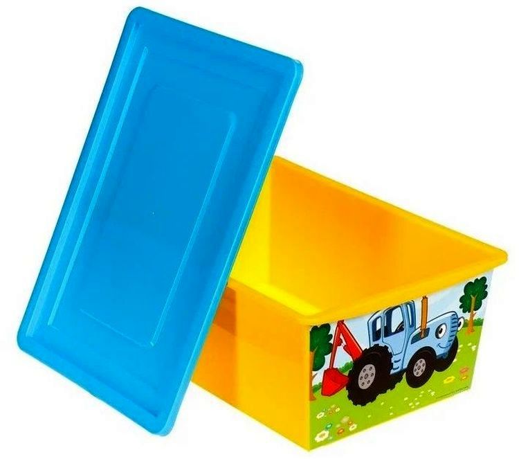 Ящик для игрушек с крышкой желтый "Синий трактор", V 30л \ 7800286