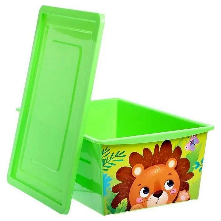 Ящик для игрушек с крышкой зеленый "Лев. Веселый зоопарк", V 30л \ 5122423