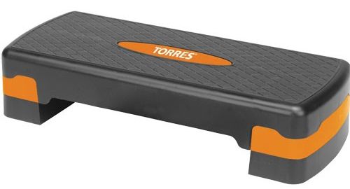 Степ-платформа TORRES (64х28*10-15 см), 2 уровня, черно-оранж.
