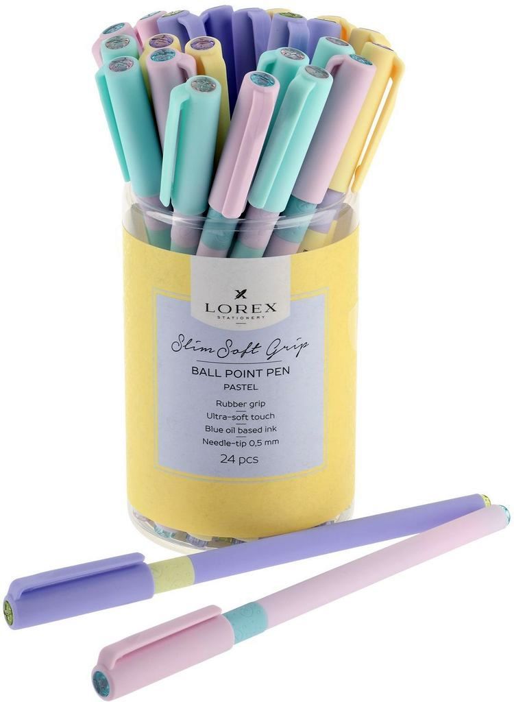 Ручка маслян. Lorex pastel slim soft 0,5 мм синяя,грип, игольчат.наконечник \ LXOPSSG-PS3