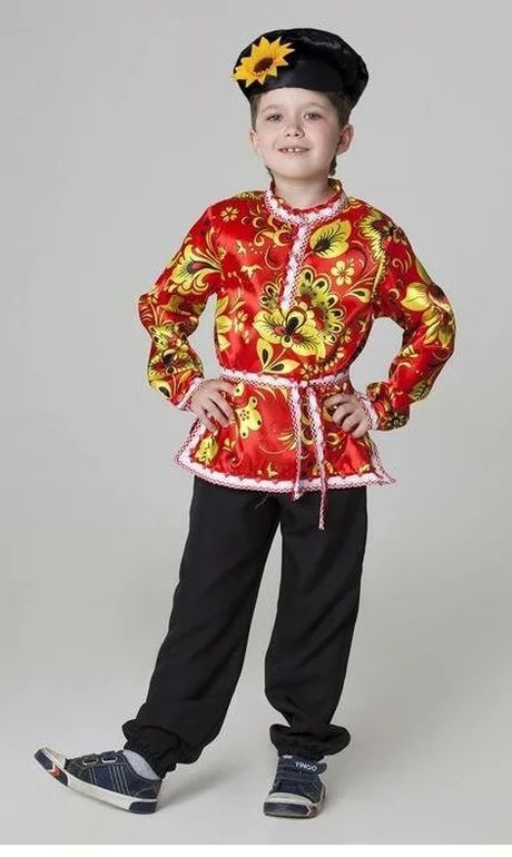 Карнавальный костюм "Хохлома красная" (рубаха атлас, картуз) р.36, рост 146 \ 5296376
