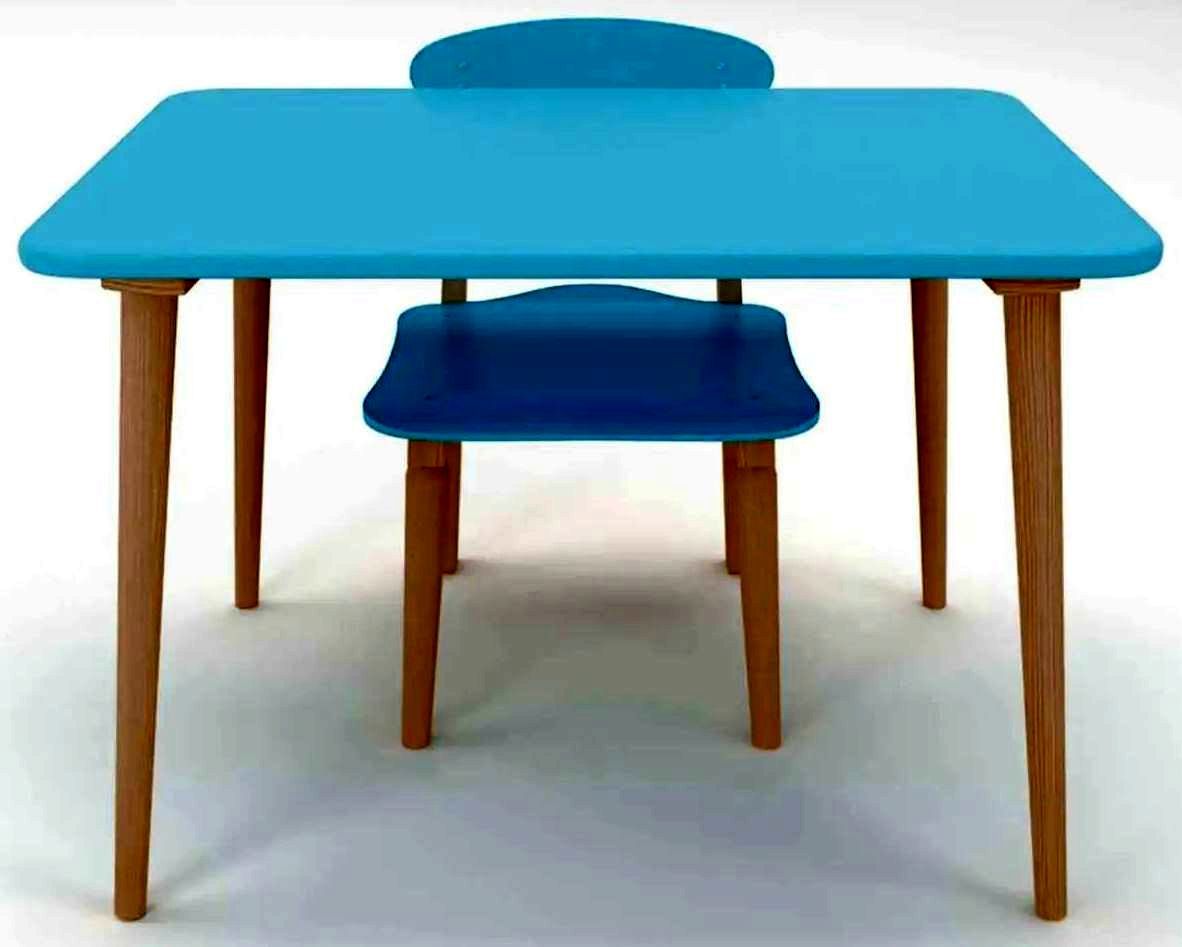 Комплект детской мебели СКАНДИ голубой (стол+стул) \ Хохлома