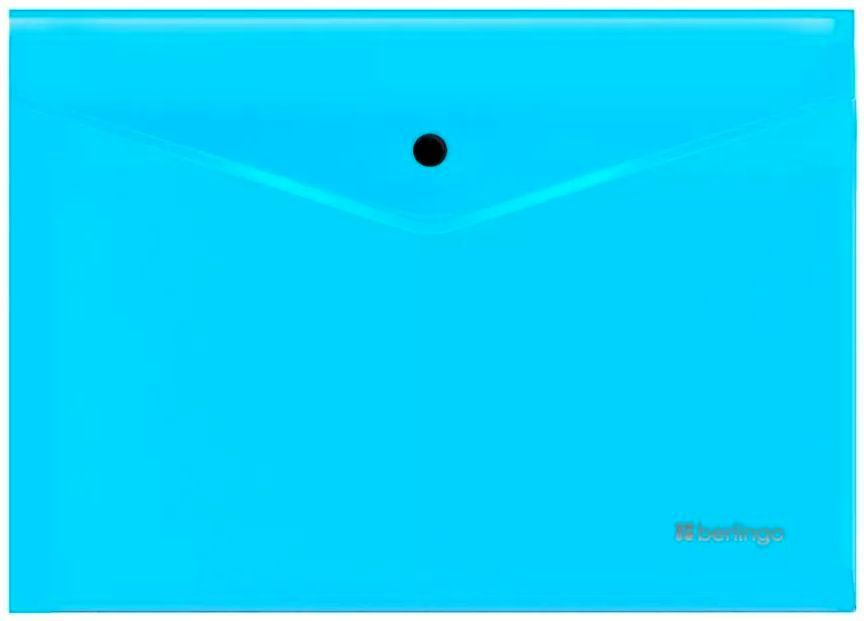 Папка-конверт на кнопке Berlingo "Neon" А4, 200мкм, прозрачная голубой неон \ EFb_A4393