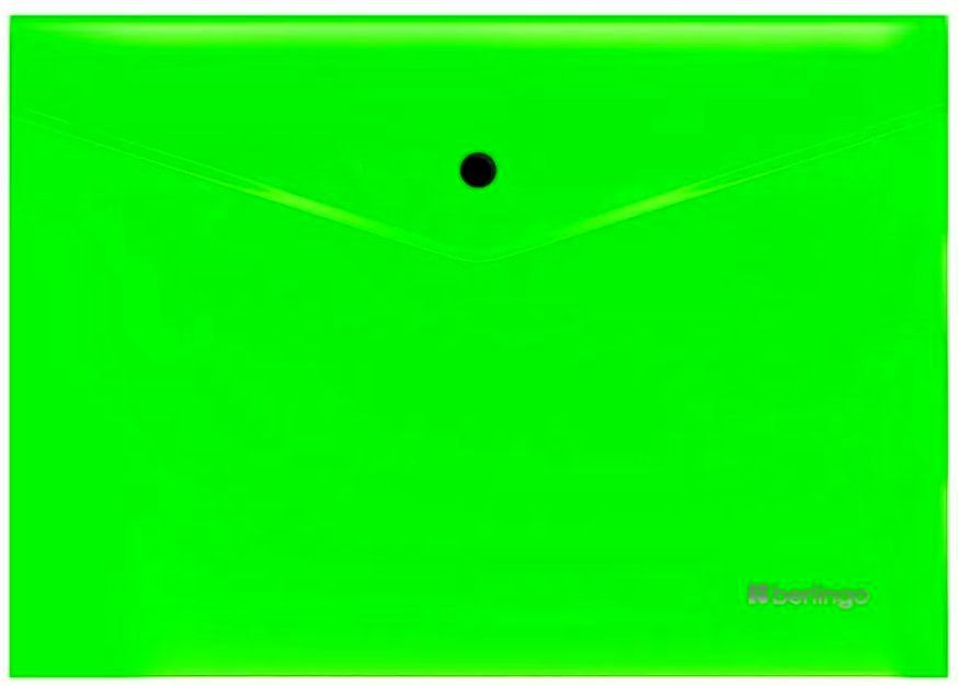 Папка-конверт на кнопке Berlingo "Neon" А4, 200мкм, прозрачная зеленый неон \ EFb_A4392