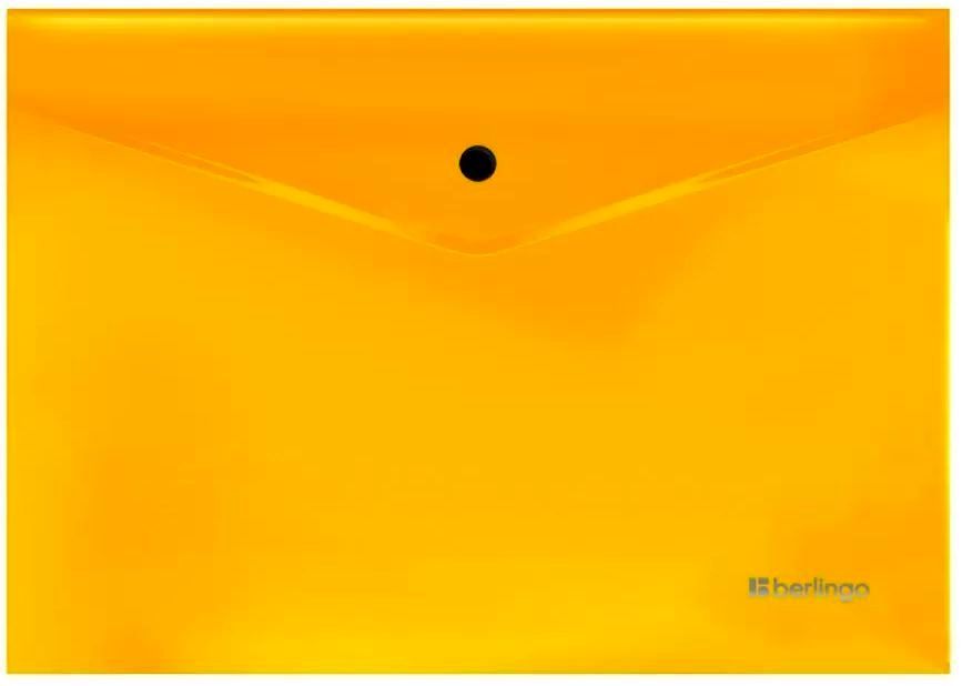 Папка-конверт на кнопке Berlingo "Neon" А4, 200мкм, прозрачная оранжевый неон \ EFb_A4394