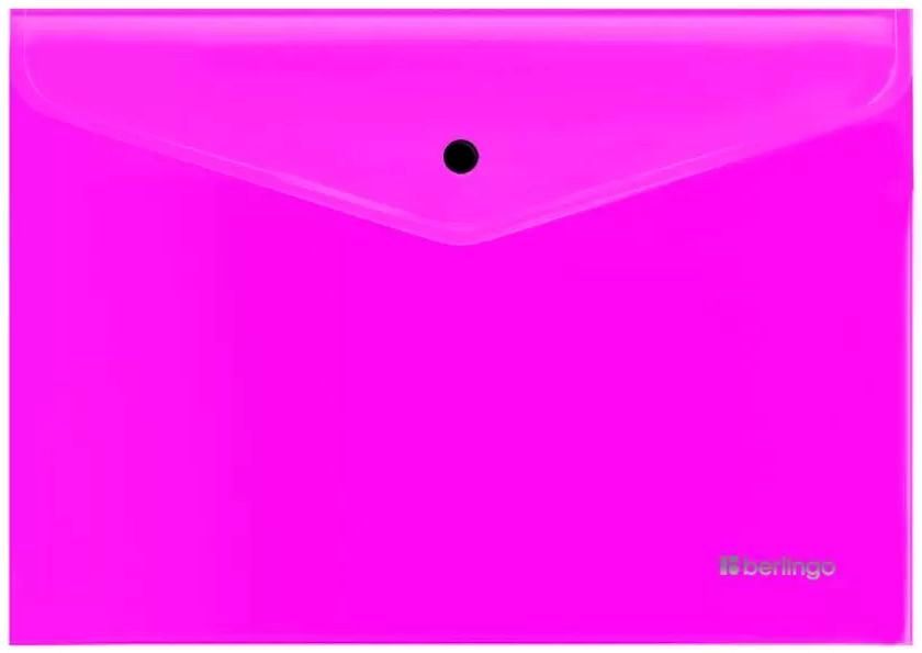 Папка-конверт на кнопке Berlingo "Neon" А4, 200мкм, прозрачная розовый неон \ EFb_A4391