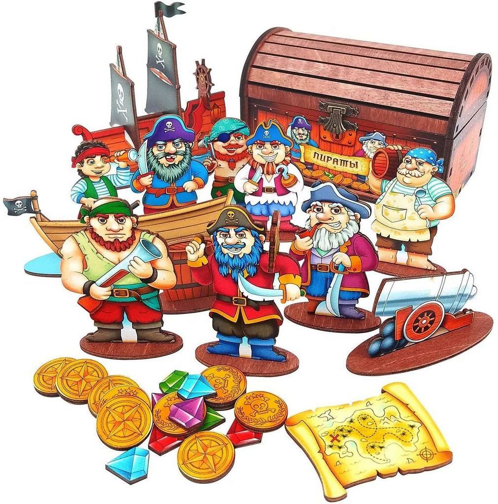 Игровой набор на подставках "Пираты" в деревян. сундуке \ 8675 НИ