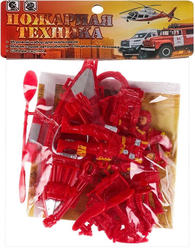 Игровой набор "Пожарная техника" (6 фигурок,лодка,карта и пр.) в пакете \ 2094382 Рыжий Кот