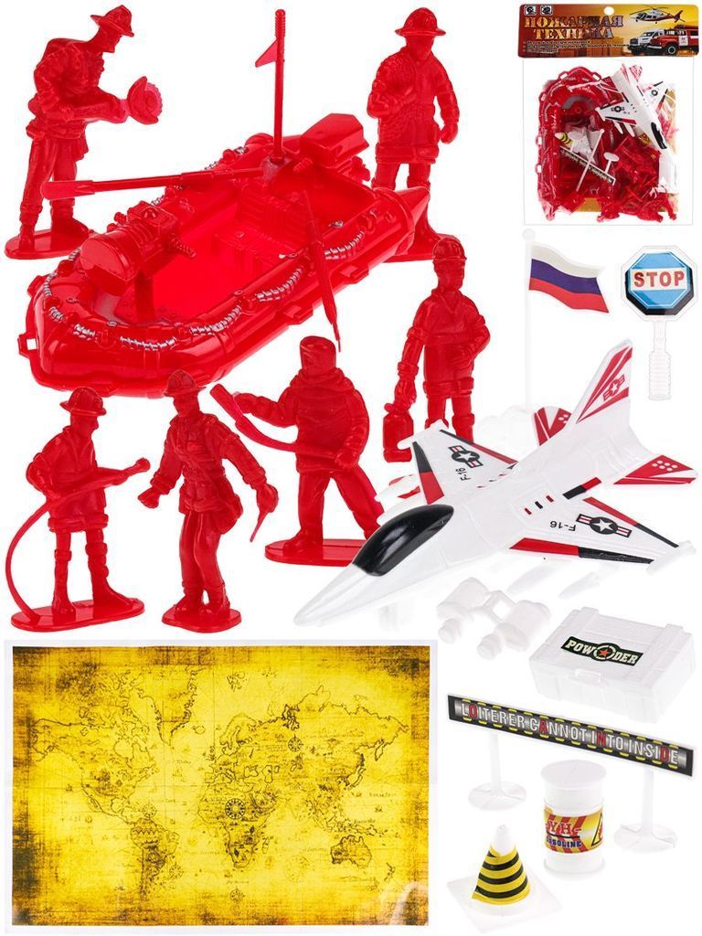 Игровой набор "Пожарная техника" (8 фигурок,лодка,самолет и пр.) в пакете \ 2094384 Рыжий Кот