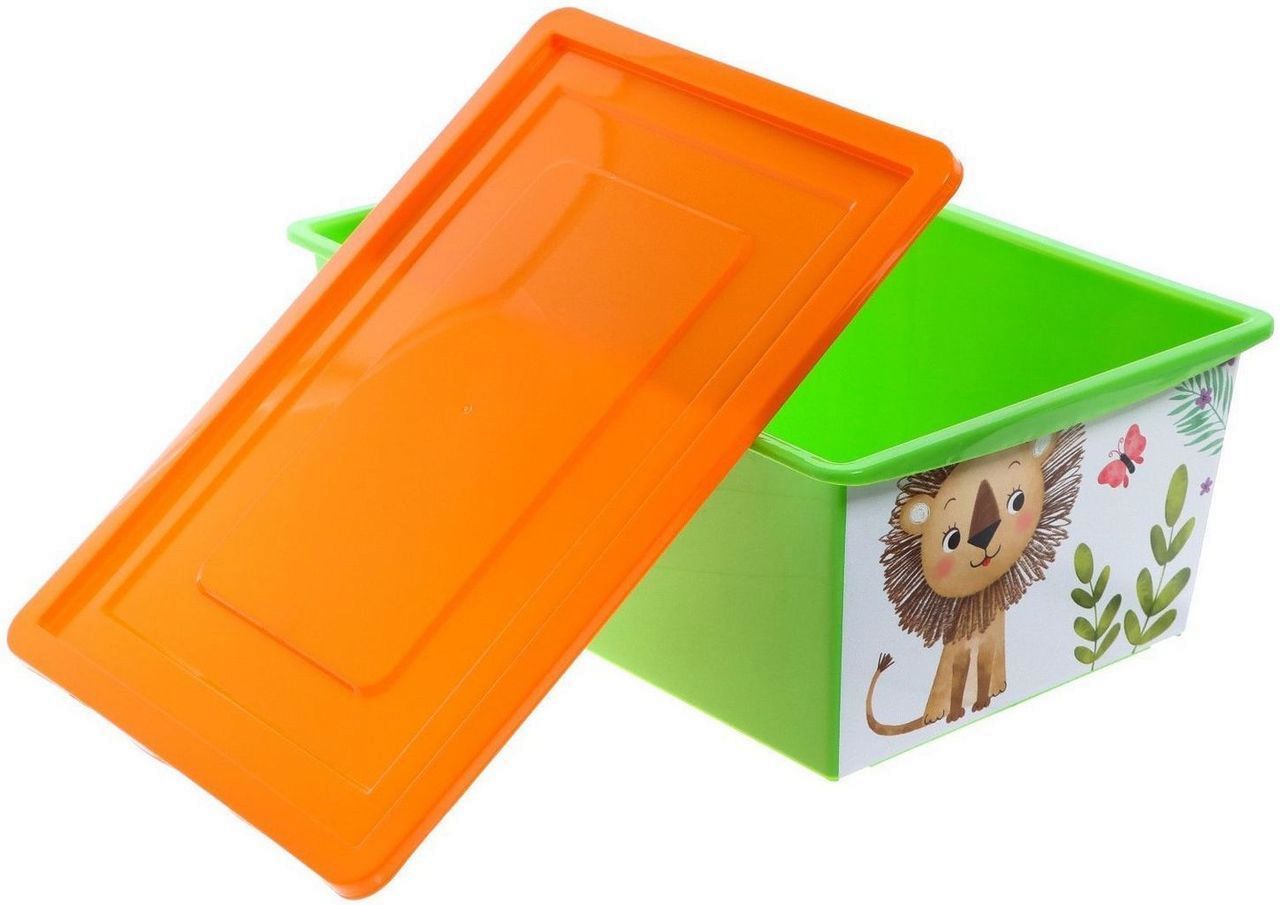 Ящик для игрушек с крышкой зеленый "Счастливое детство. Львенок", V 30л \ 7374065