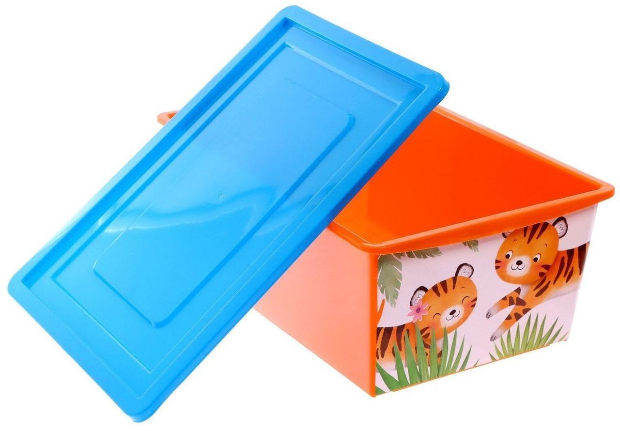 Ящик для игрушек с крышкой оранжевый "Счастливое детство. Тигрята", V 30л \ 7374066