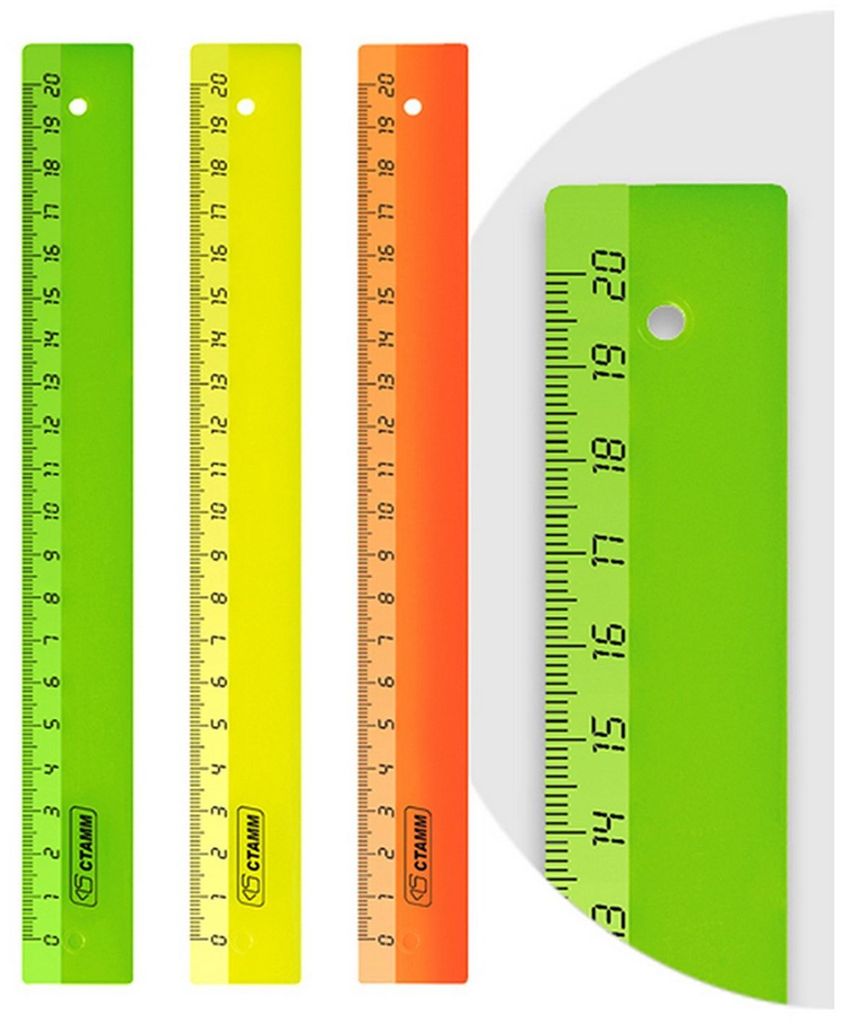 Линейка 20см пластиковая, непрозрачная неоновая, ассорти \ ЛН11 Стамм