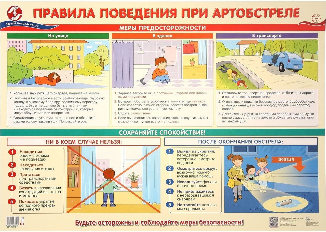 Плакат Правила поведения при артобстреле, А2 \ ПЛ-15161