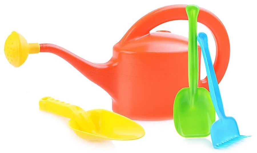 Песочный набор "Садовый инвентарь" (лейка с распылителем,грабельки,совочек,лопатка) \ 2-210 Кассон