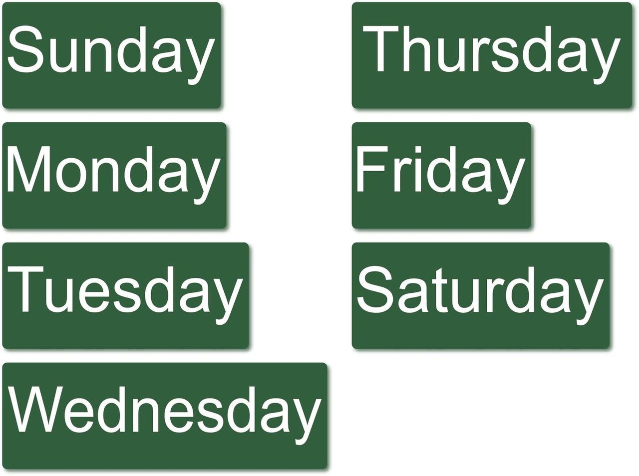 Набор магнитных карточек на английском языке "Дни недели" (фон зелёный) \ 2086-102