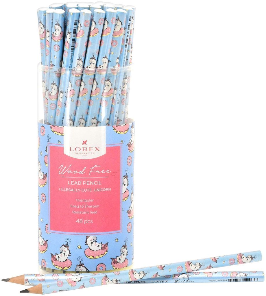 Карандаш ч-гр пластик LOREX WOOD FREE ILLEGALLY CUTE.UNICORN, НВ заточенный трехгранный без ластика \ LXLPWF-IC6