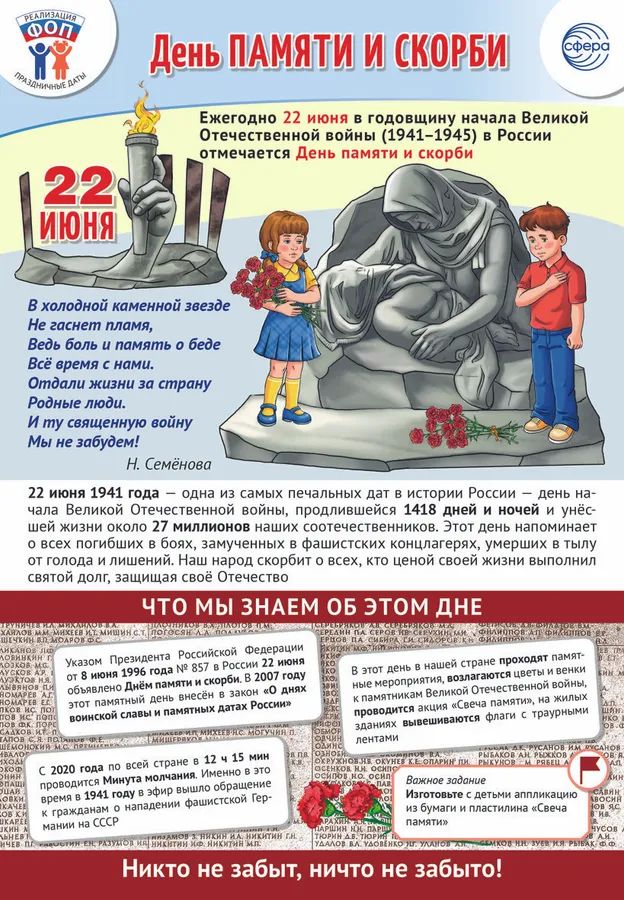 Плакат А3 "Праздничные даты по ФОП: 22 июня - День памяти и скорби" \ ПЛ-15964 Сфера