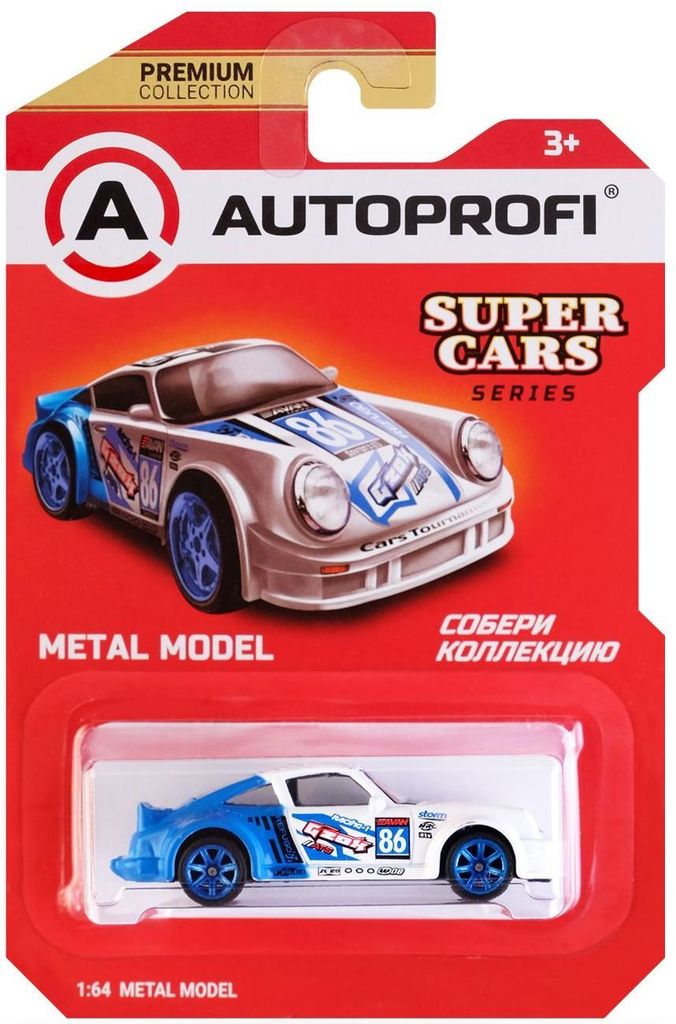 Машинка коллекционная 1:64, Серия SUPER CARS, SUP-911 бел./синий \ SUP-911 WH/BL