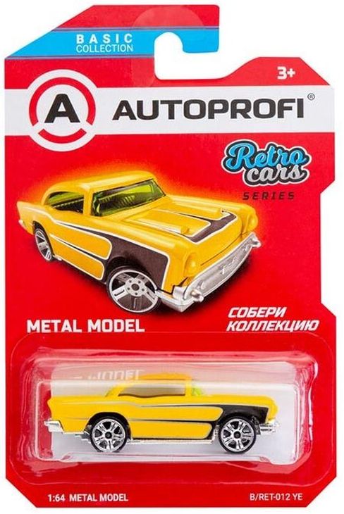 Машинка коллекционная 1:64, Серия RETRO CARS, B/RET-012 жёлтый \ B/RET-012 YE