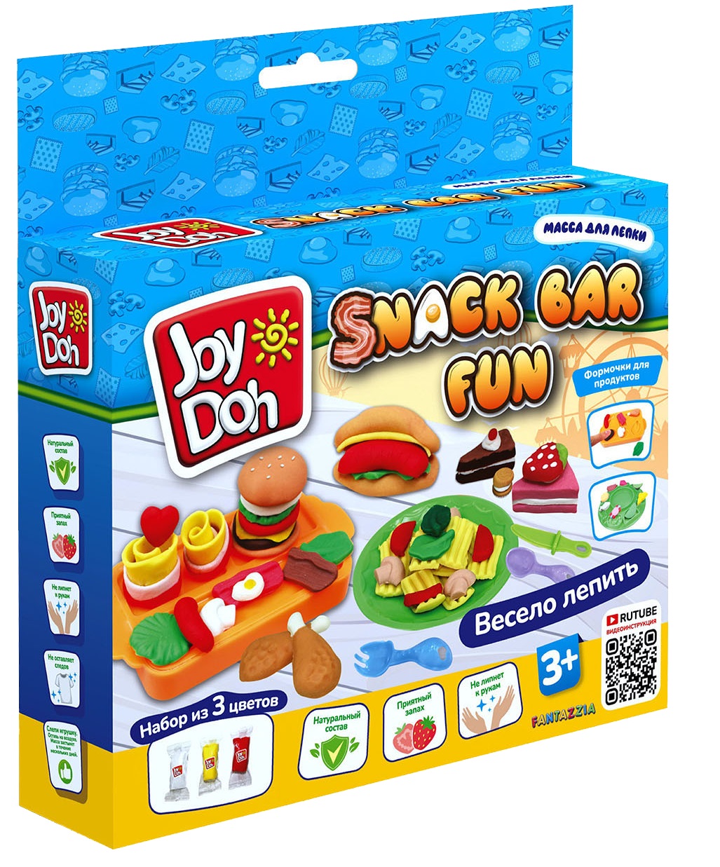 Масса для лепки Joy Doh, набор SNACK BAR FUN - ВЕСЕЛАЯ ЗАКУСОЧНАЯ (3 х 20г.) \ SNAK-60 bag