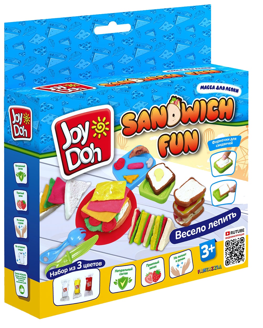 Масса для лепки Joy Doh, набор SANDWICH FUN - ВЕСЕЛЫЙ ЗАВТРАК (3 х 20г.) \ SAND-60 bag