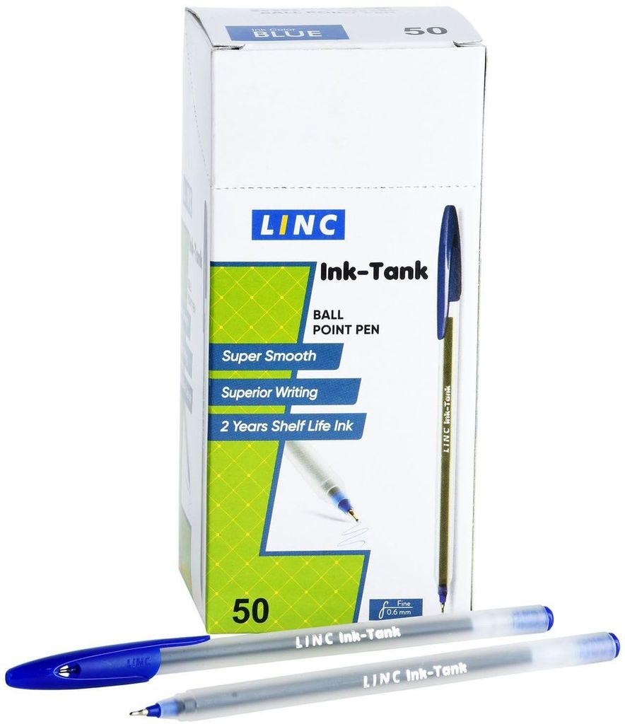 Ручка шариковая Linc INK TANK синяя 0,6 мм, прозрач.кругл. корпус, игольчатый наконечник \ 7027/7017