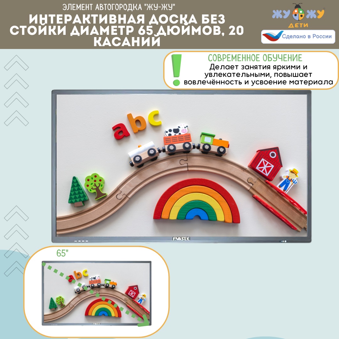 Интерактивная доска без стойки диаметр 65 дюймов, 20 касаний \ ЖУ-ЖУ-ИД-0112796561
