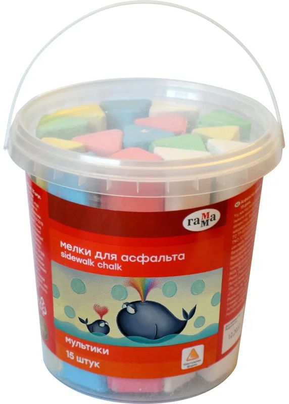 Мелки для асфальта "Мультики", цветные, 14шт., 6цв., круглые, пластиковое ведро \ 171220211 Гамма
