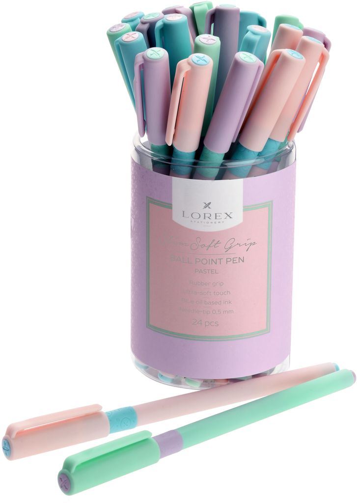 Ручка маслян. LOREX PASTEL Slim Soft синий 0,5 мм ассорти кругл. корп.,грип, игольчат.наконечник \ LXOPSSG-PS5